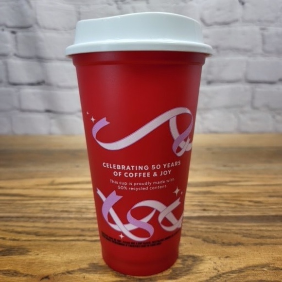Starbucks "Celebrating 50 Years" Red Plastic Travel Cup - Picture 2 of 4